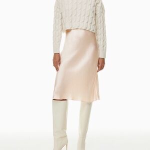 Aritzia silk midi blush slip skirt